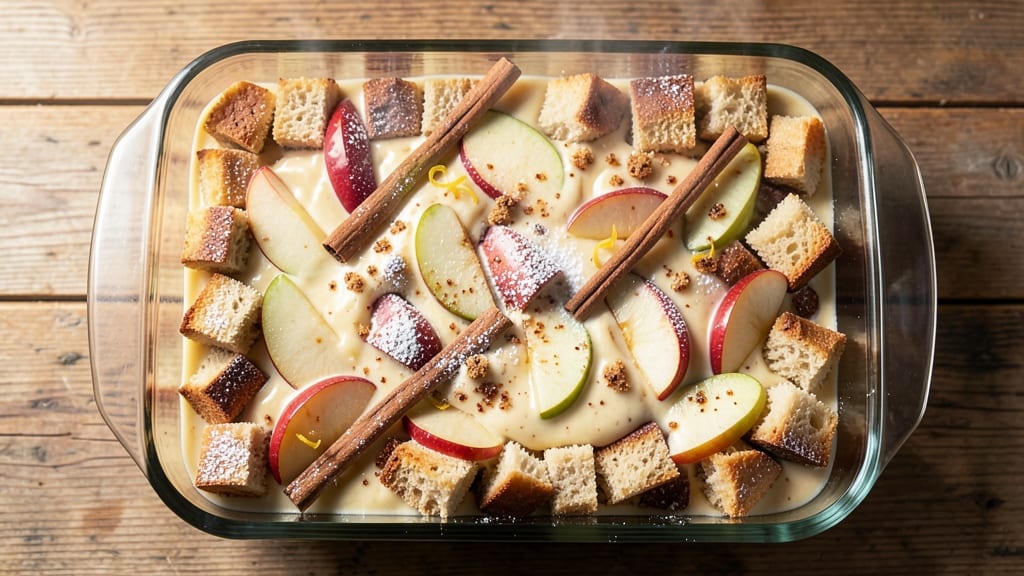 Apple Bread Pudding Microwave Recipe: Spiced Apple Streusel Melted Into Warm Custard