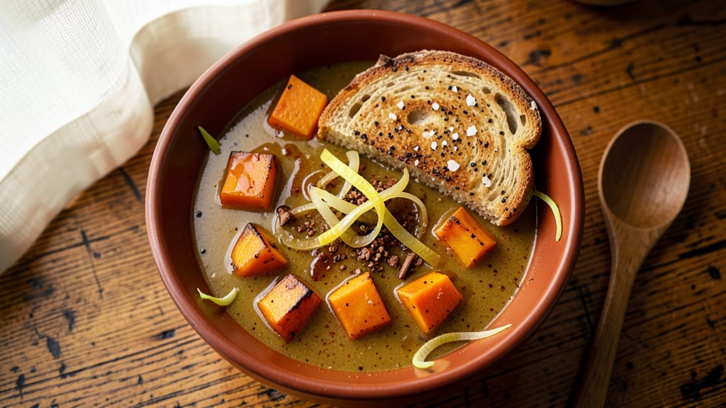 Atlanta Bread Butternut Squash Soup Recipe: Spiced Roast Squash Base with Toasted Bread Croutons