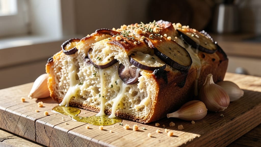 Aubergine, Kitchen Cheese, and Bread Recipe: Crispy Edges, Gooey Cheese Pulls