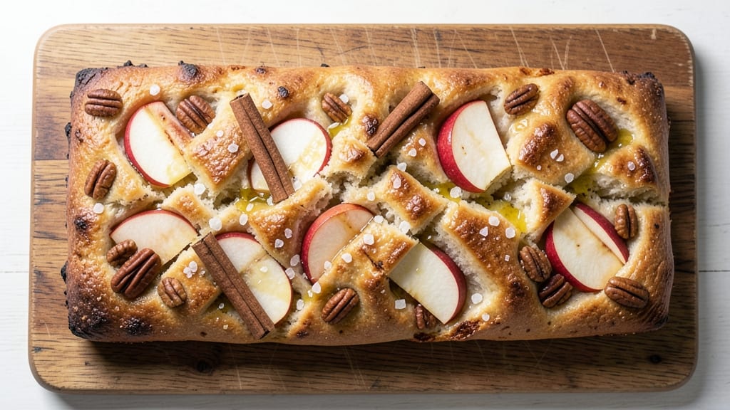 Apple Cinnamon Focaccia Bread Recipe: Caramelized Apple Streusel Streaks in Every Slice